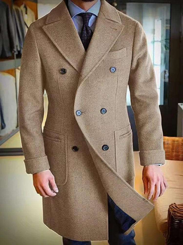 2025 New Men's Wool Coat Long Lapel Double-breasted Men's Winter Coat Casual Fashion Comfortable Slim Customized High Quality