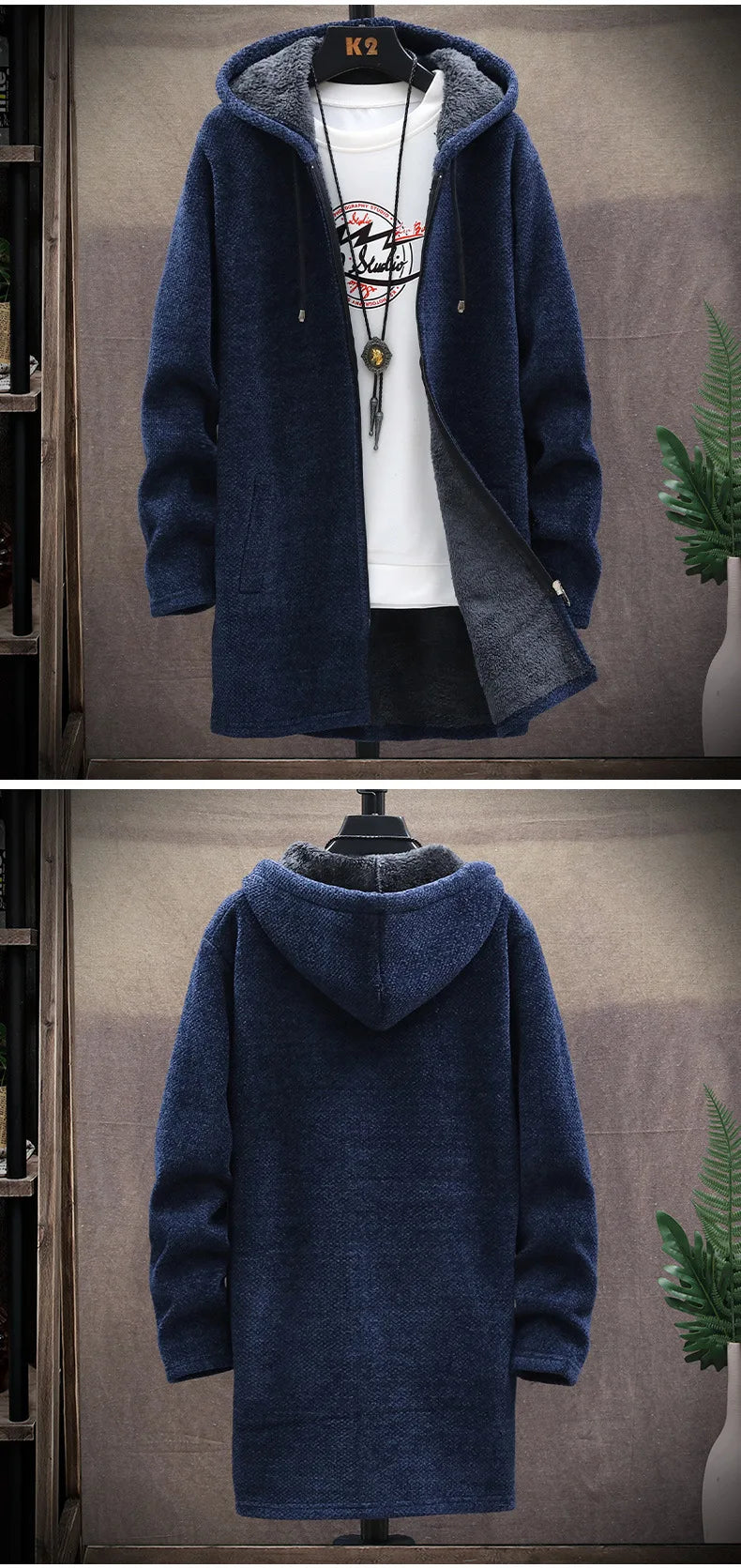 Men's Winter Thicken Sweatercoat Fleece Cardigan Jacket Male Slim Sweaters Long Hooded Sweater Warm Outwear Coats Plus Size 4XL