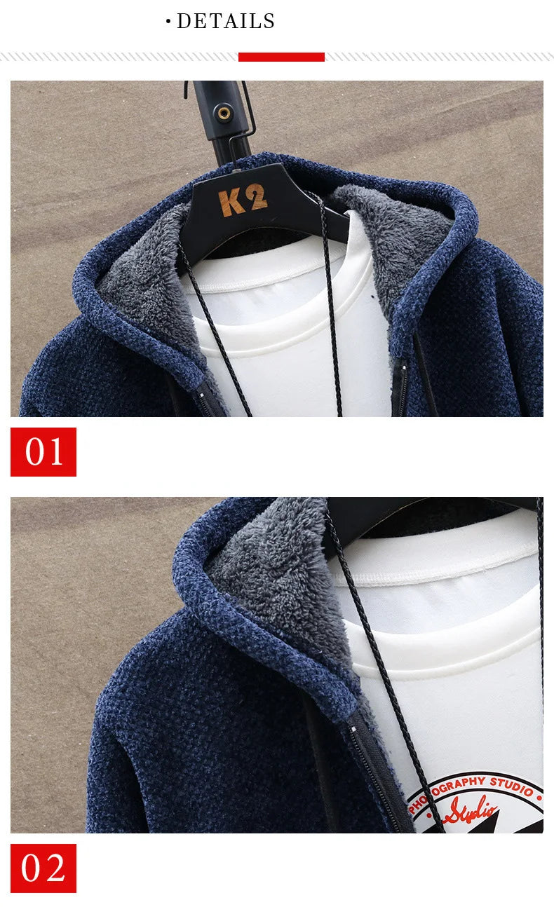 Men's Winter Thicken Sweatercoat Fleece Cardigan Jacket Male Slim Sweaters Long Hooded Sweater Warm Outwear Coats Plus Size 4XL