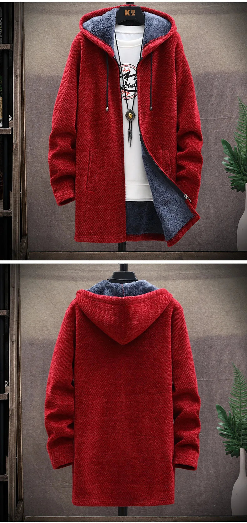 Men's Winter Thicken Sweatercoat Fleece Cardigan Jacket Male Slim Sweaters Long Hooded Sweater Warm Outwear Coats Plus Size 4XL