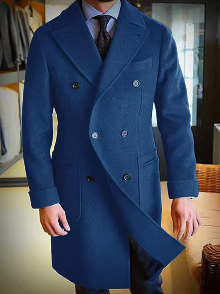 2025 New Men's Wool Coat Long Lapel Double-breasted Men's Winter Coat Casual Fashion Comfortable Slim Customized High Quality
