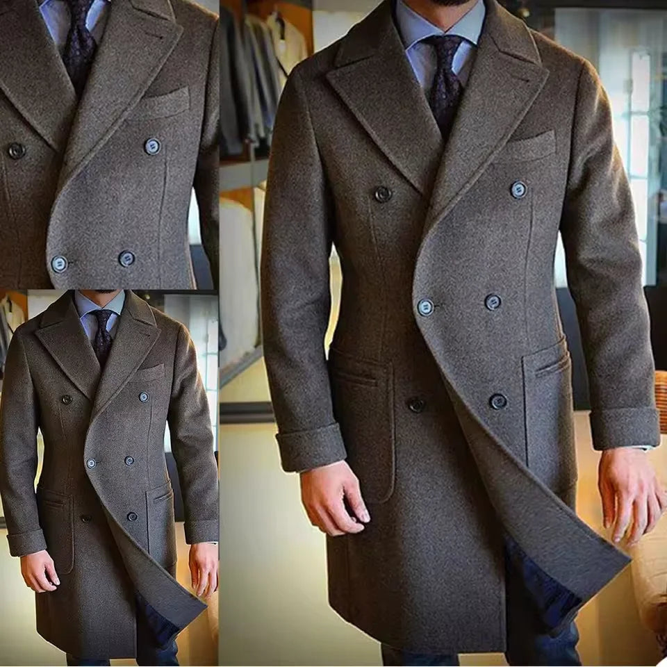 2025 New Men's Wool Coat Long Lapel Double-breasted Men's Winter Coat Casual Fashion Comfortable Slim Customized High Quality
