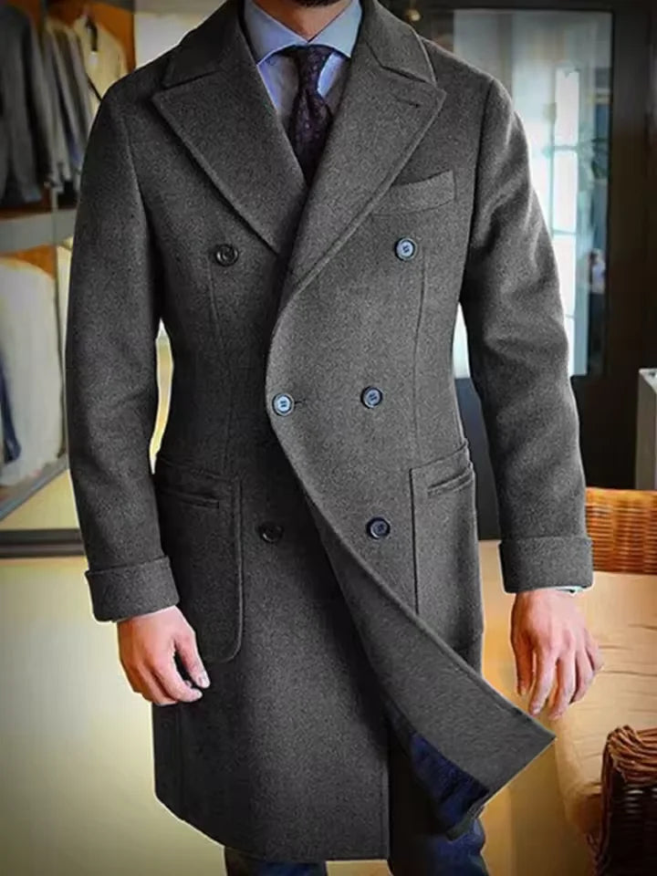 2025 New Men's Wool Coat Long Lapel Double-breasted Men's Winter Coat Casual Fashion Comfortable Slim Customized High Quality