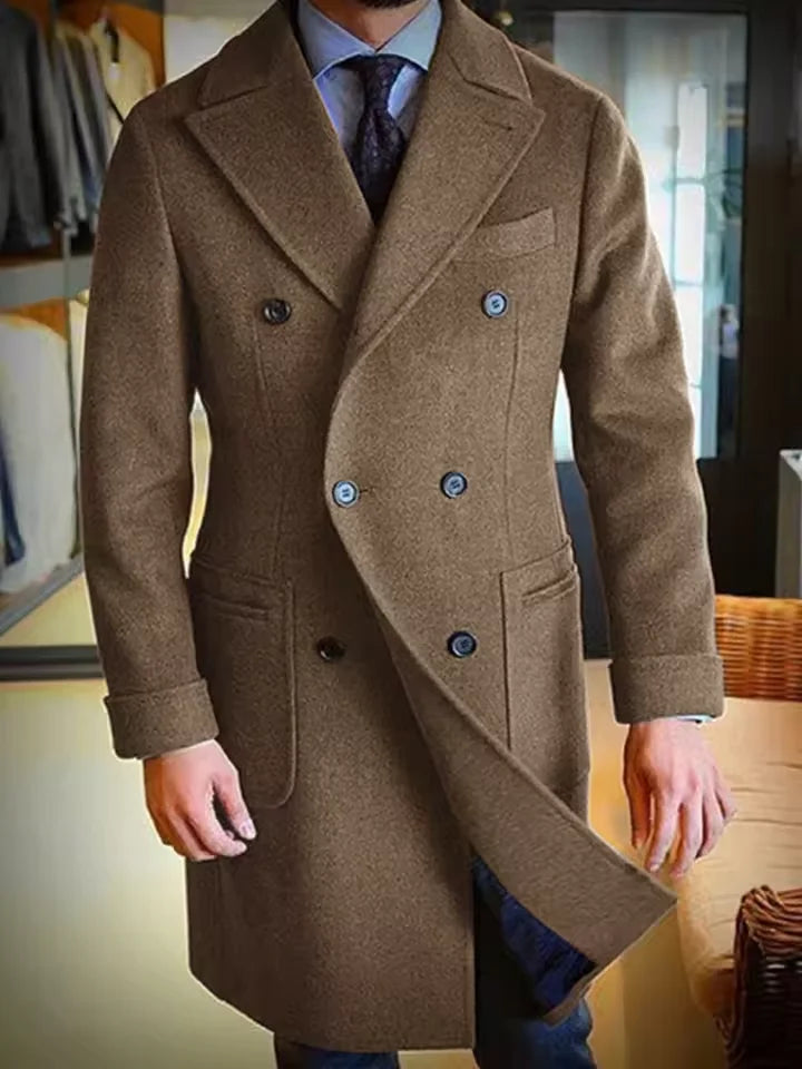 2025 New Men's Wool Coat Long Lapel Double-breasted Men's Winter Coat Casual Fashion Comfortable Slim Customized High Quality