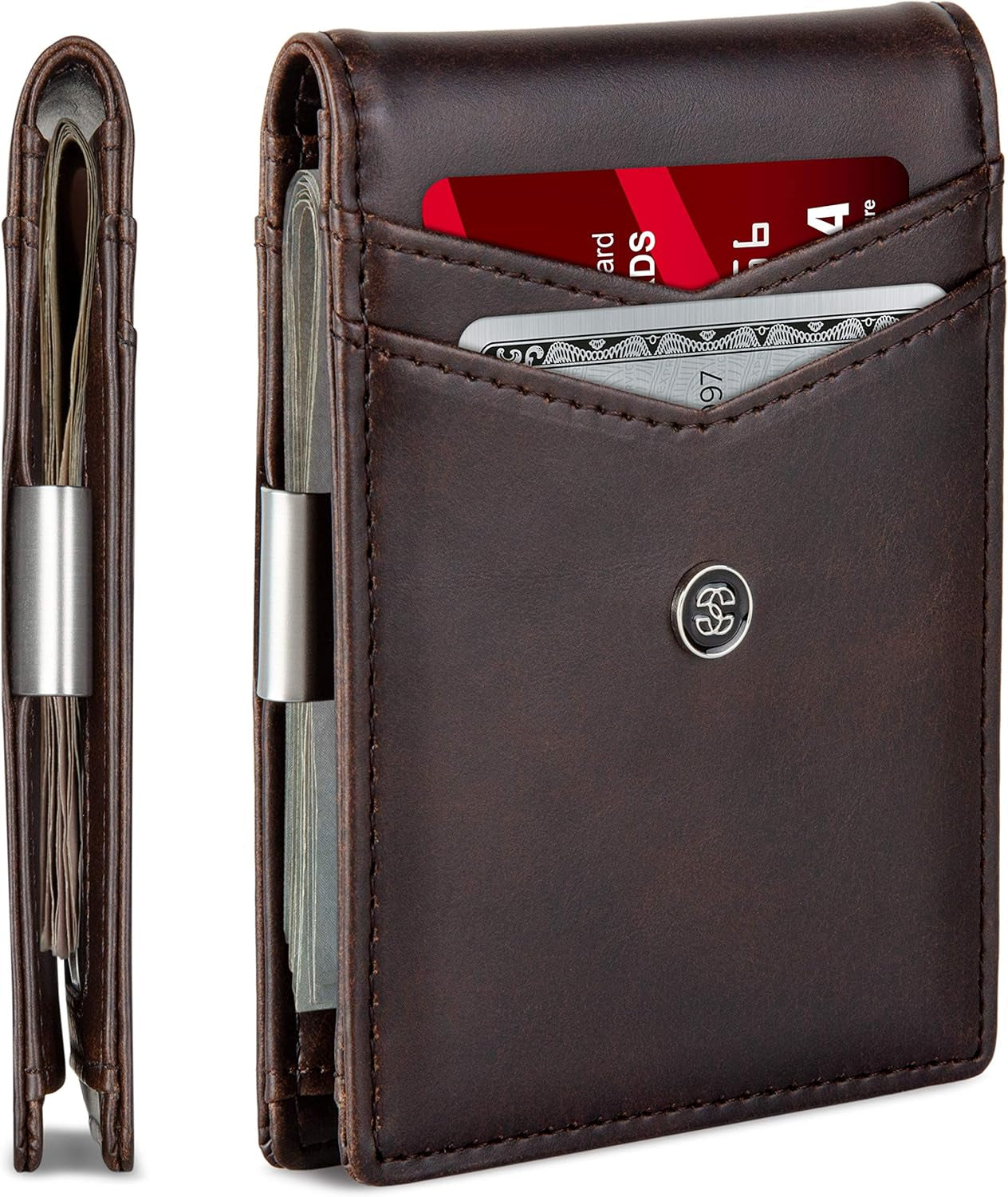 Leather Slim Wallets for Men. Wallet Card Holder with Money Clip. Low Profile RFID Wallet Minimalist Wallet