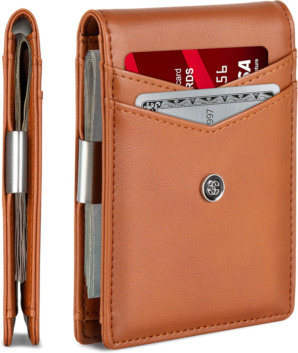 Leather Slim Wallets for Men. Wallet Card Holder with Money Clip. Low Profile RFID Wallet Minimalist Wallet