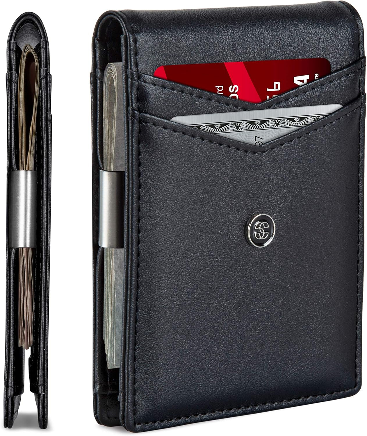 Leather Slim Wallets for Men. Wallet Card Holder with Money Clip. Low Profile RFID Wallet Minimalist Wallet