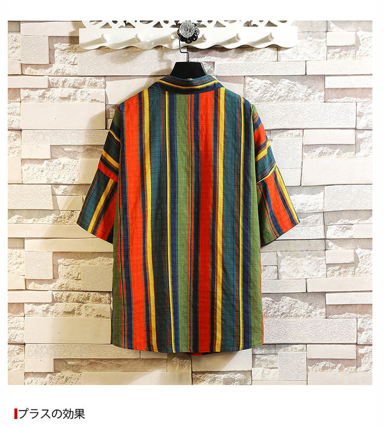Stripe Bohemian Hawaiian Shirt Men 5XL Japanese Cotton Short Sleeve Beach Casual Shirts Summer Fashion Hip Hop Blouses Male 2020-4