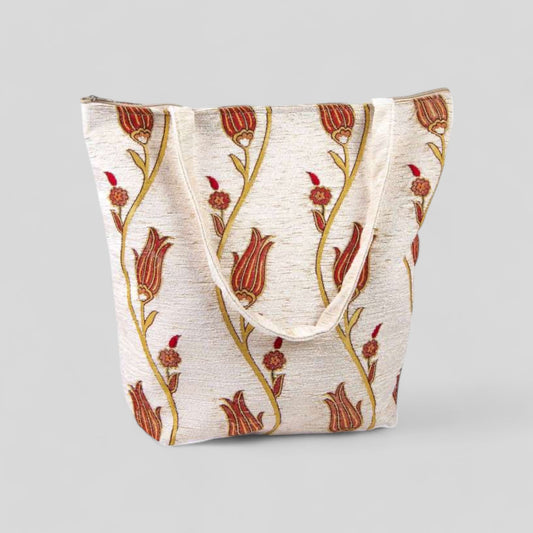 Turkish Carpet Bag | Tulip Bag | Tote Bag With Zipper/Handle| Kilim Ottoman Bag | Reusable Bag For Shopping | Handmade Bags For Everyday Use