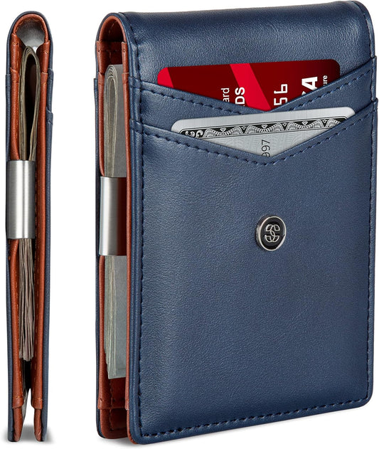 Leather Slim Wallets for Men. Wallet Card Holder with Money Clip. Low Profile RFID Wallet Minimalist Wallet