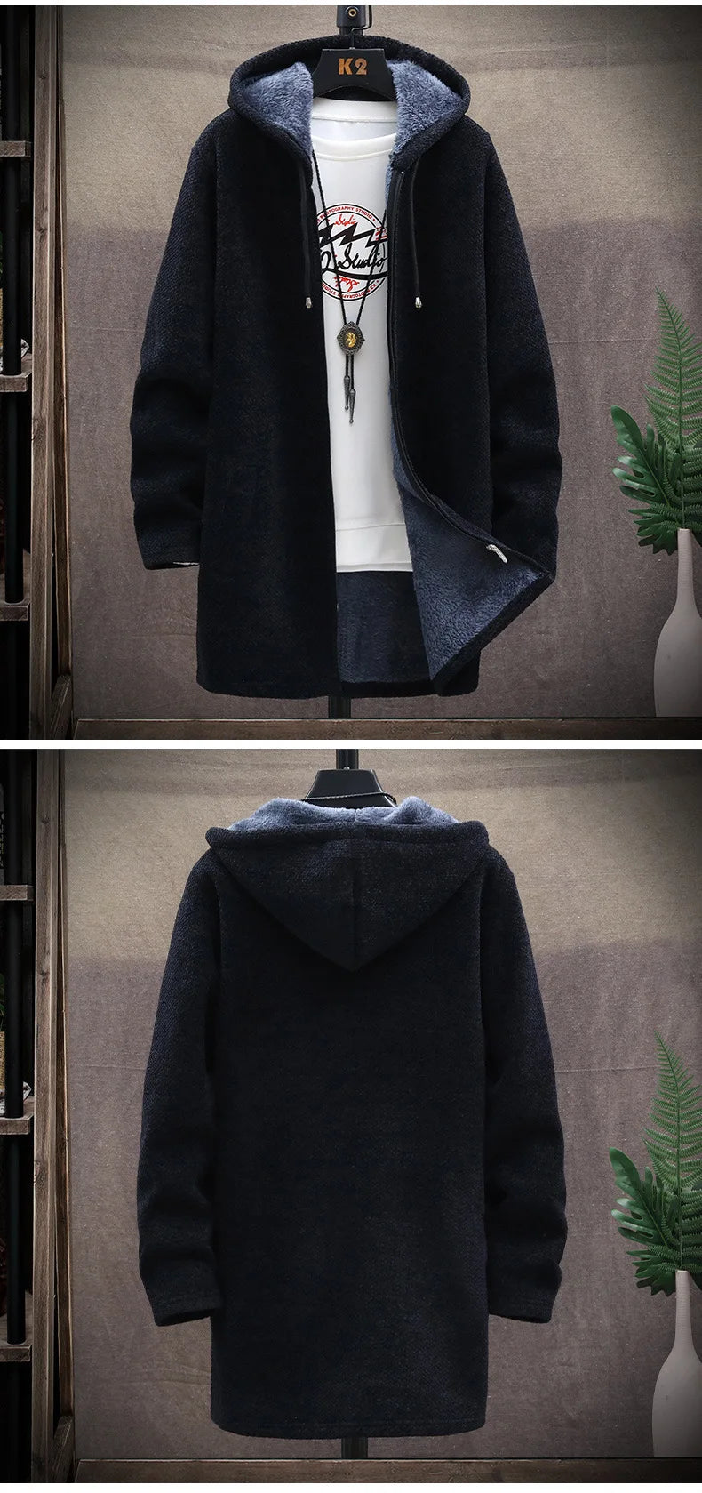 Men's Winter Thicken Sweatercoat Fleece Cardigan Jacket Male Slim Sweaters Long Hooded Sweater Warm Outwear Coats Plus Size 4XL