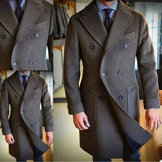 2025 New Men's Wool Coat Long Lapel Double-breasted Men's Winter Coat Casual Fashion Comfortable Slim Customized High Quality