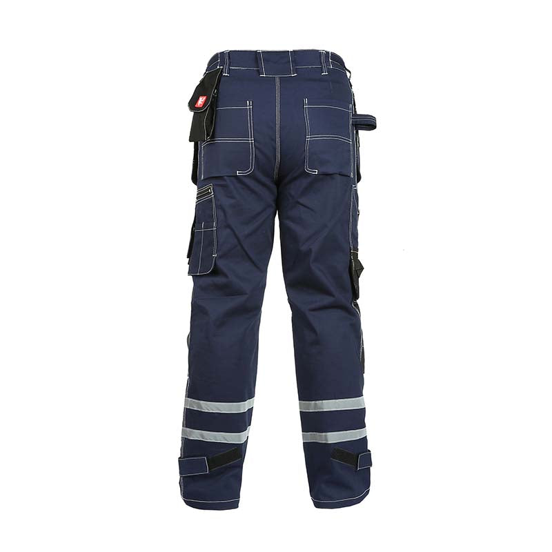 100% Cotton Cargo Work Pants with Knee Pad Pockets & Reflective Stripes – B114