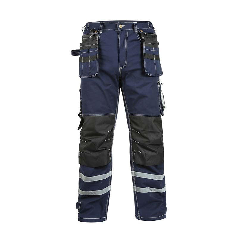 100% Cotton Cargo Work Pants with Knee Pad Pockets & Reflective Stripes – B114