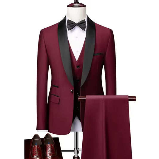 Mens Skinny 3-Piece Tuxedo Set Formal Suit (Red)