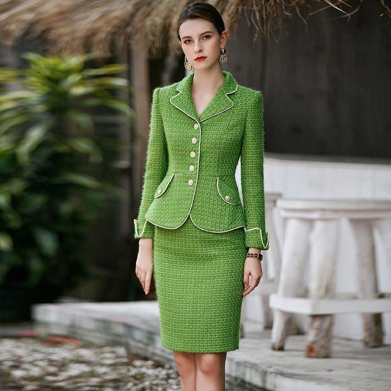 The pear-piped tweed skirt suit-0