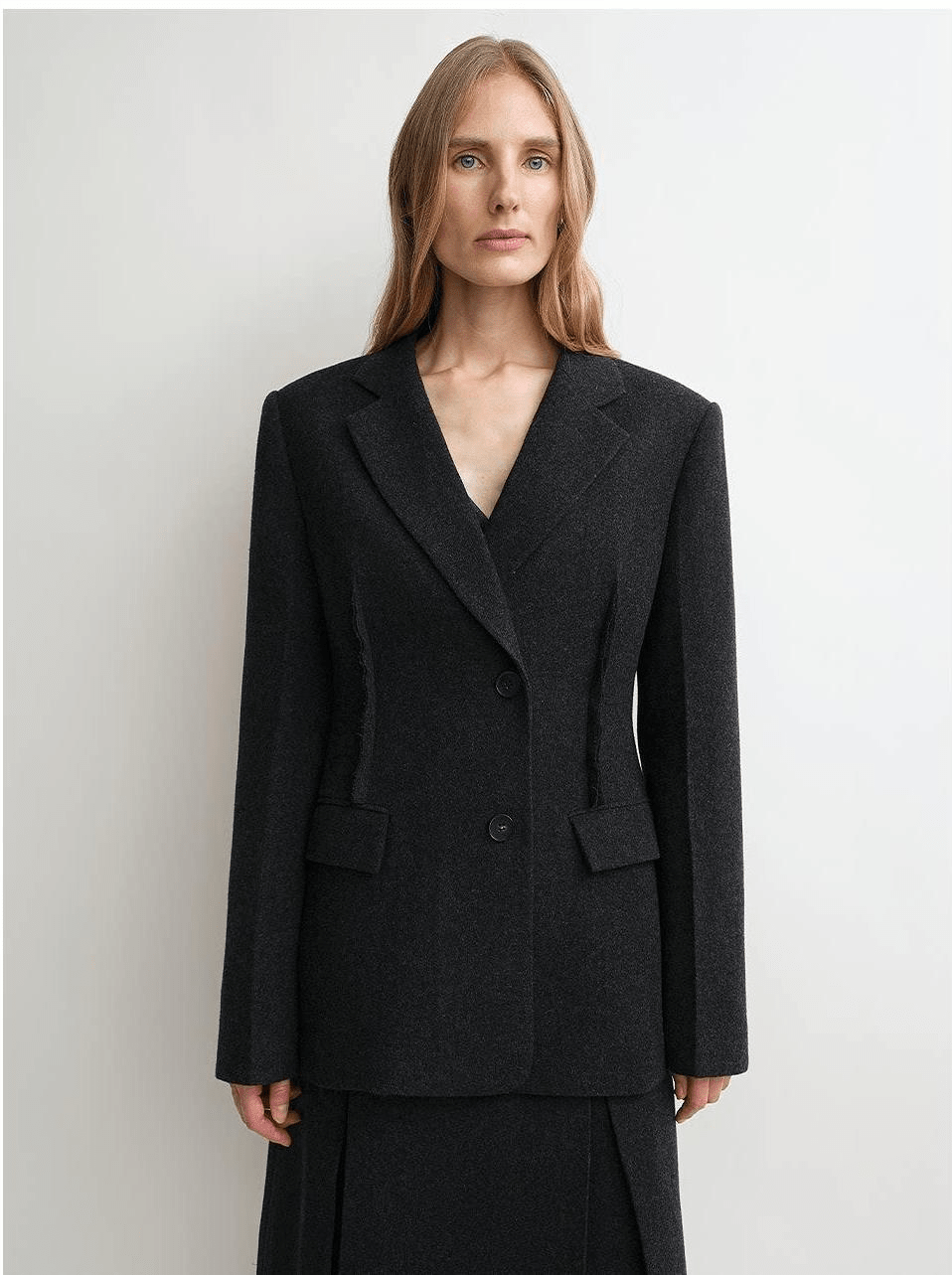 THE ARTM Women's Wool Suit Set - Fitted Blazer & A-Line Skirt