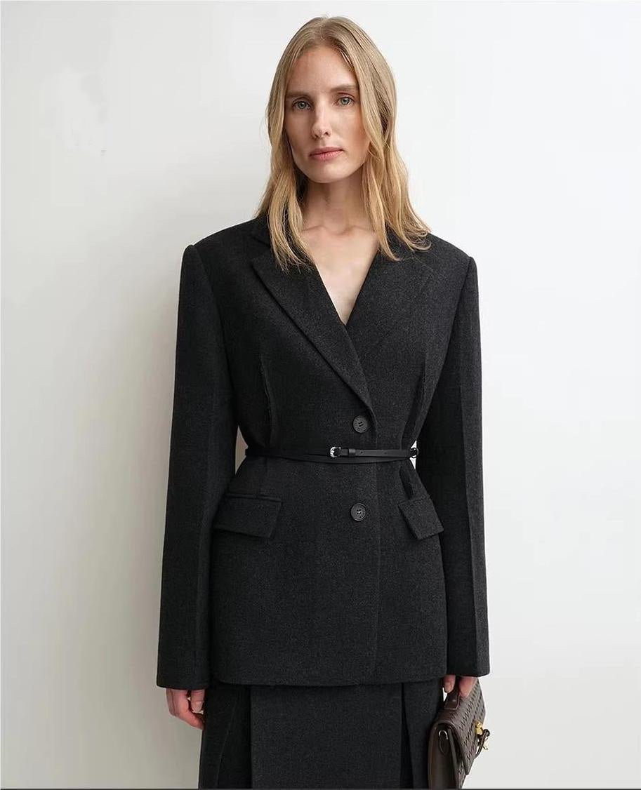 THE ARTM Women's Wool Suit Set - Fitted Blazer & A-Line Skirt
