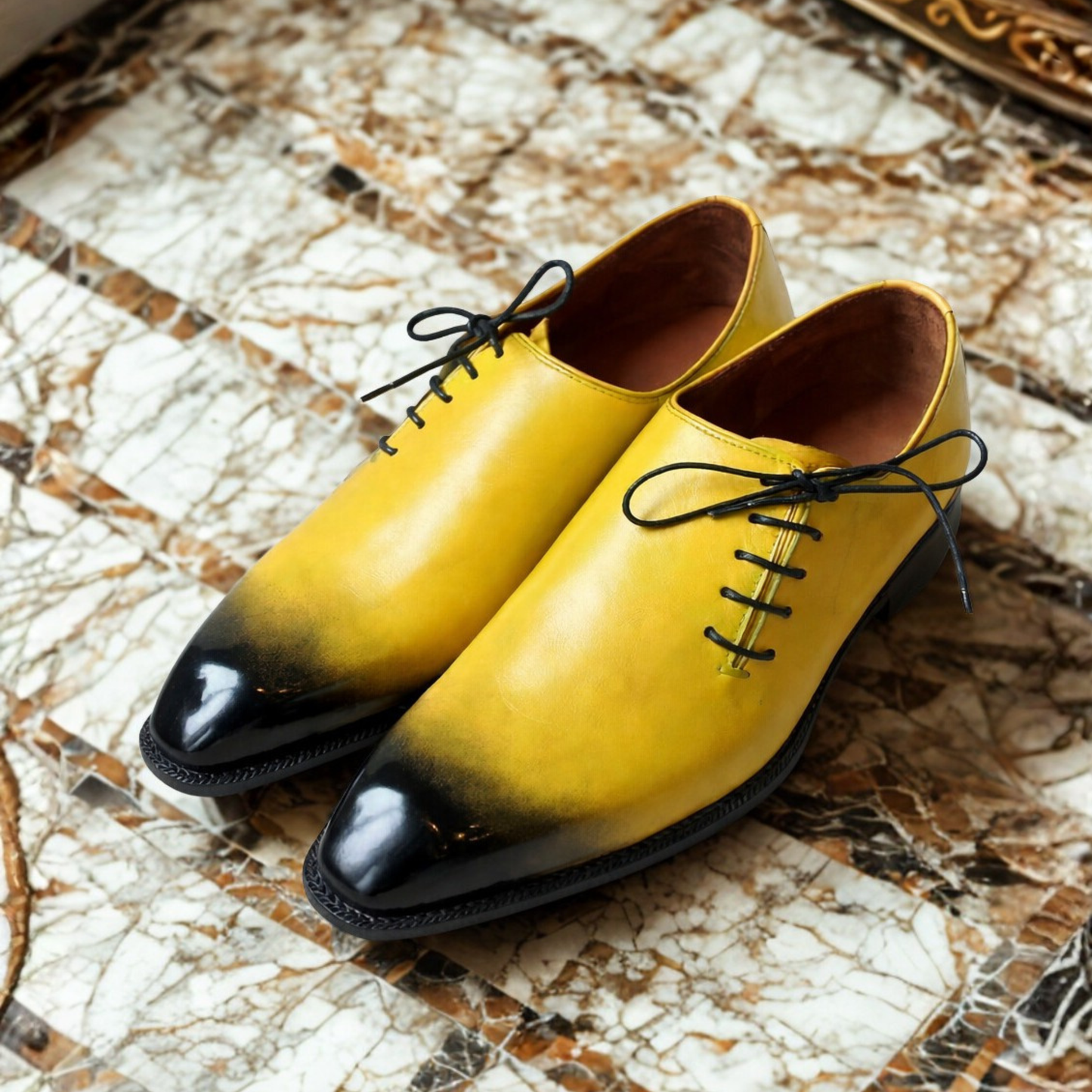 Tyler- Yellow Whole-cut Oxford Shoes